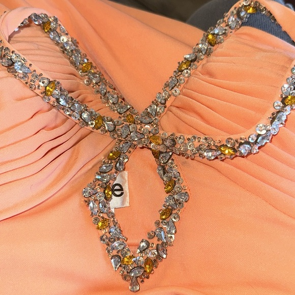 Vintage cross front La Femme Coral rhinestone Dress hi-lo Riviera - Picture 8 of 8